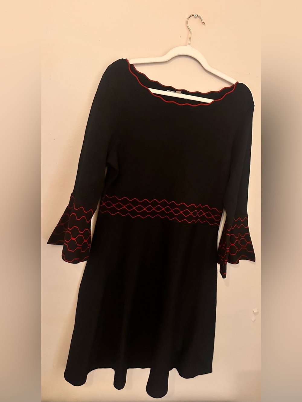 Danny & Nicole Black Long Sleeve Dress with Red Trim
